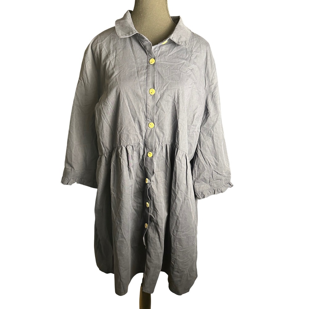 Allegra K Women's Navy Ruffled Sleeve Button Front Tiered Babydoll Dress XL‎